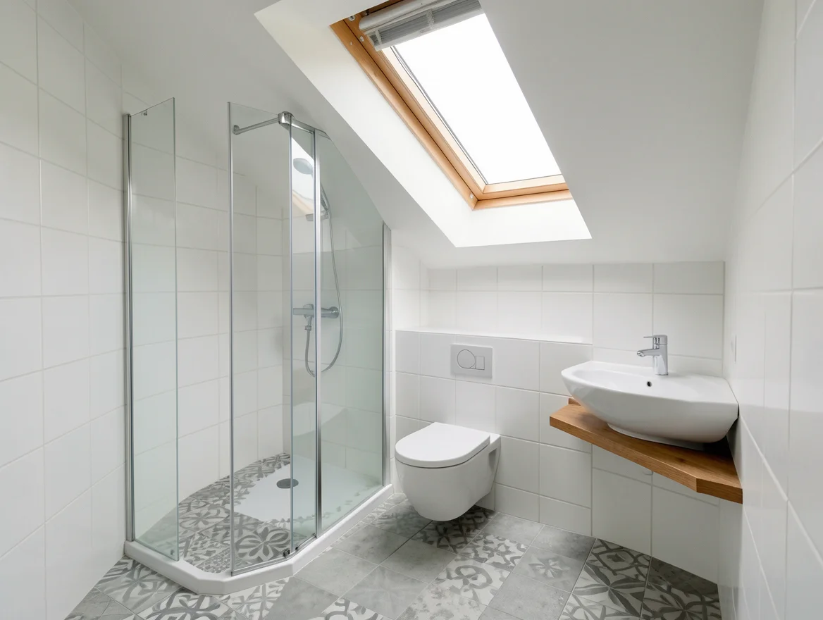 Petite salle de bain aménagée sous les combles