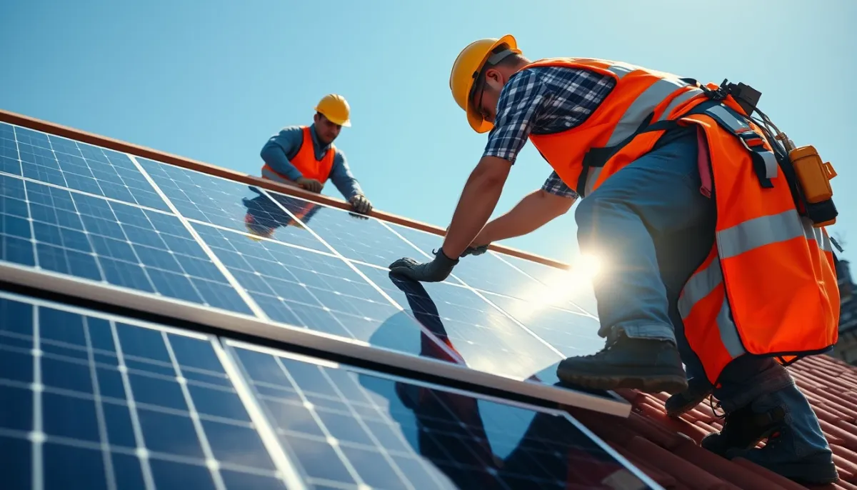 Pose de panneaux photovoltaïques sur le toit d'une habitation privée