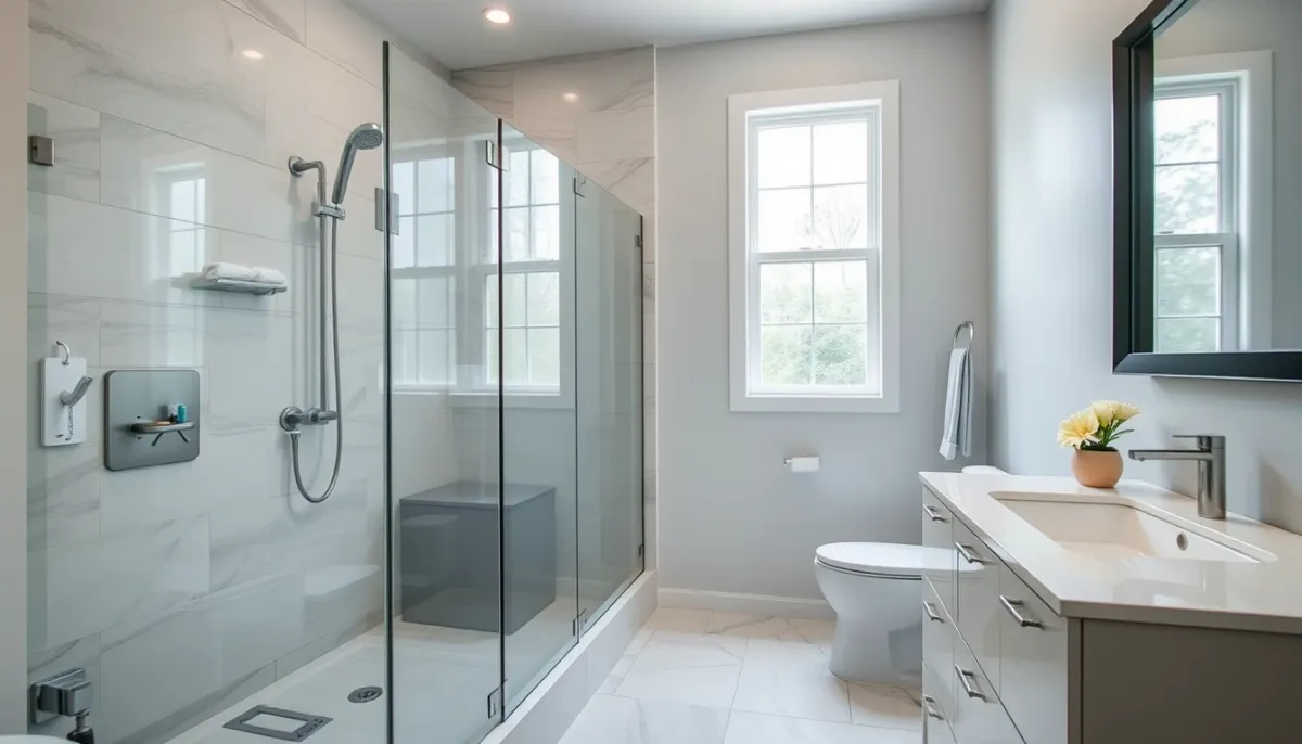 Salle de bain rénovée avec douche à l'italienne et carrelage moderne