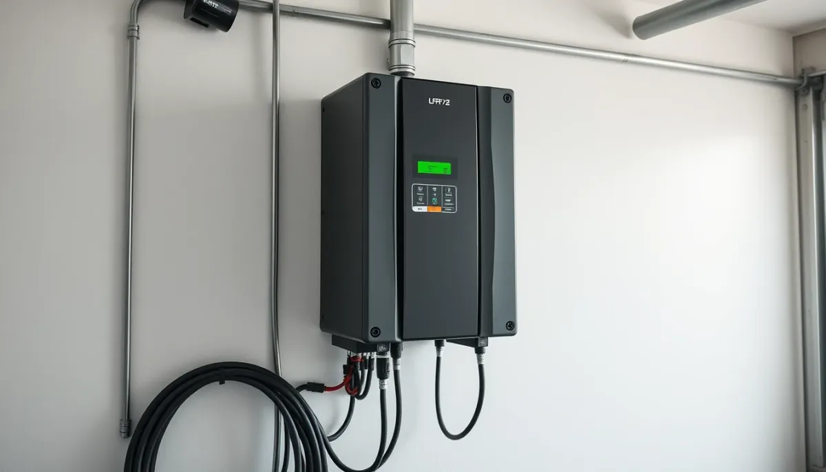Batterie domestique lithium LFP installée dans un garage, fiche technique