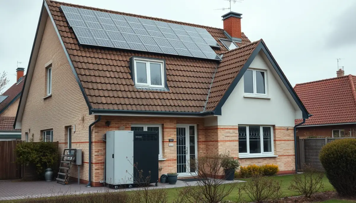Maison belge équipée de panneaux solaires et d'une batterie domestique, profil type
