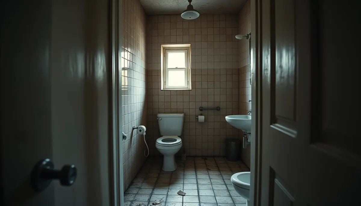 Salle de bain vétuste avant rénovation avec équipements anciens