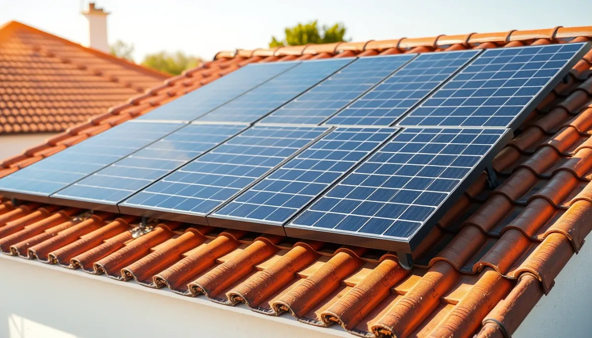 Installation de panneaux solaires sur une toiture, vue de côté montrant la disposition et les dimensions