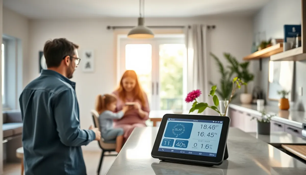 Intérieur de maison avec un moniteur d'énergie solaire affichant la production en temps réel
